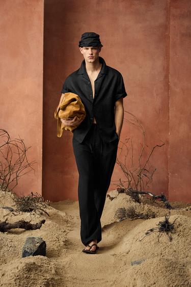 100% LINEN RELAXED FIT SHIRT - Black by Zara
