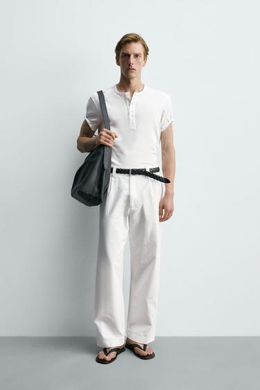 Zara 寬管打褶長褲 - 白色