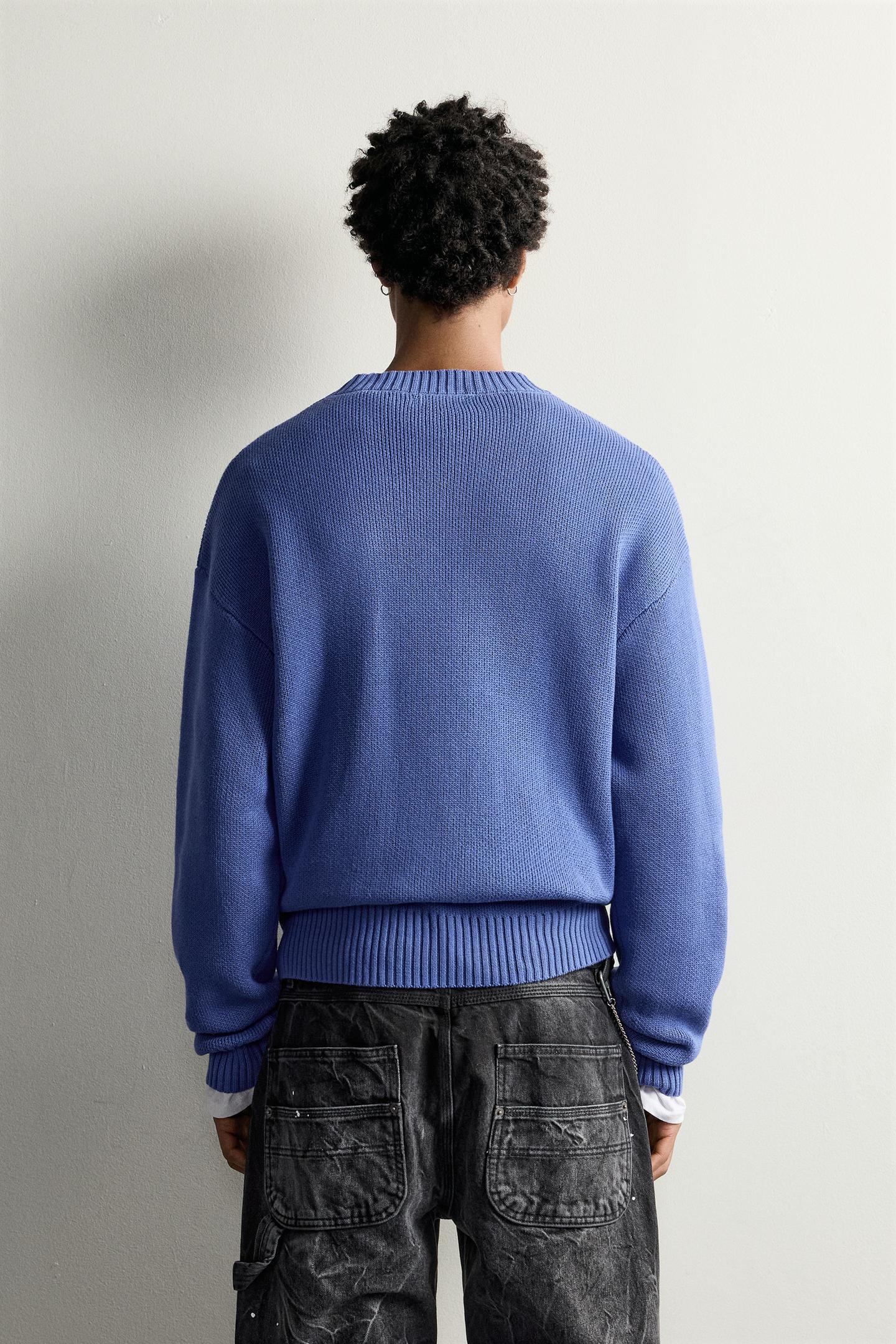 Мужской свитер Zara Relaxed Fit 100% Cotton, цвет: Голубоватый — фото 3