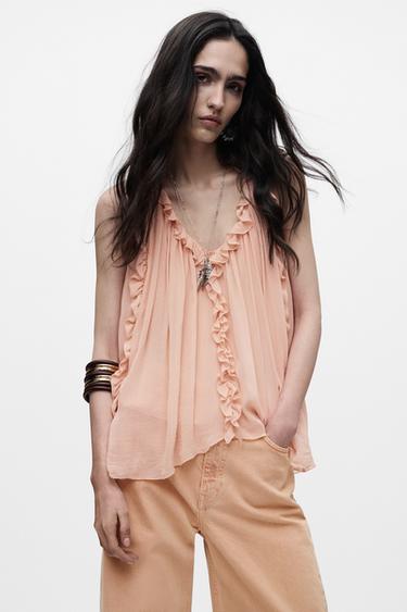 RUFFLED TOP - ZW COLLECTION - Peach by Zara - Image 1