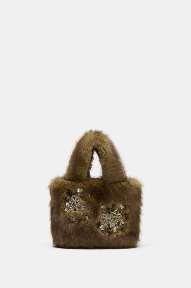 SHINY FAUX FUR HANDBAG - Green by Zara