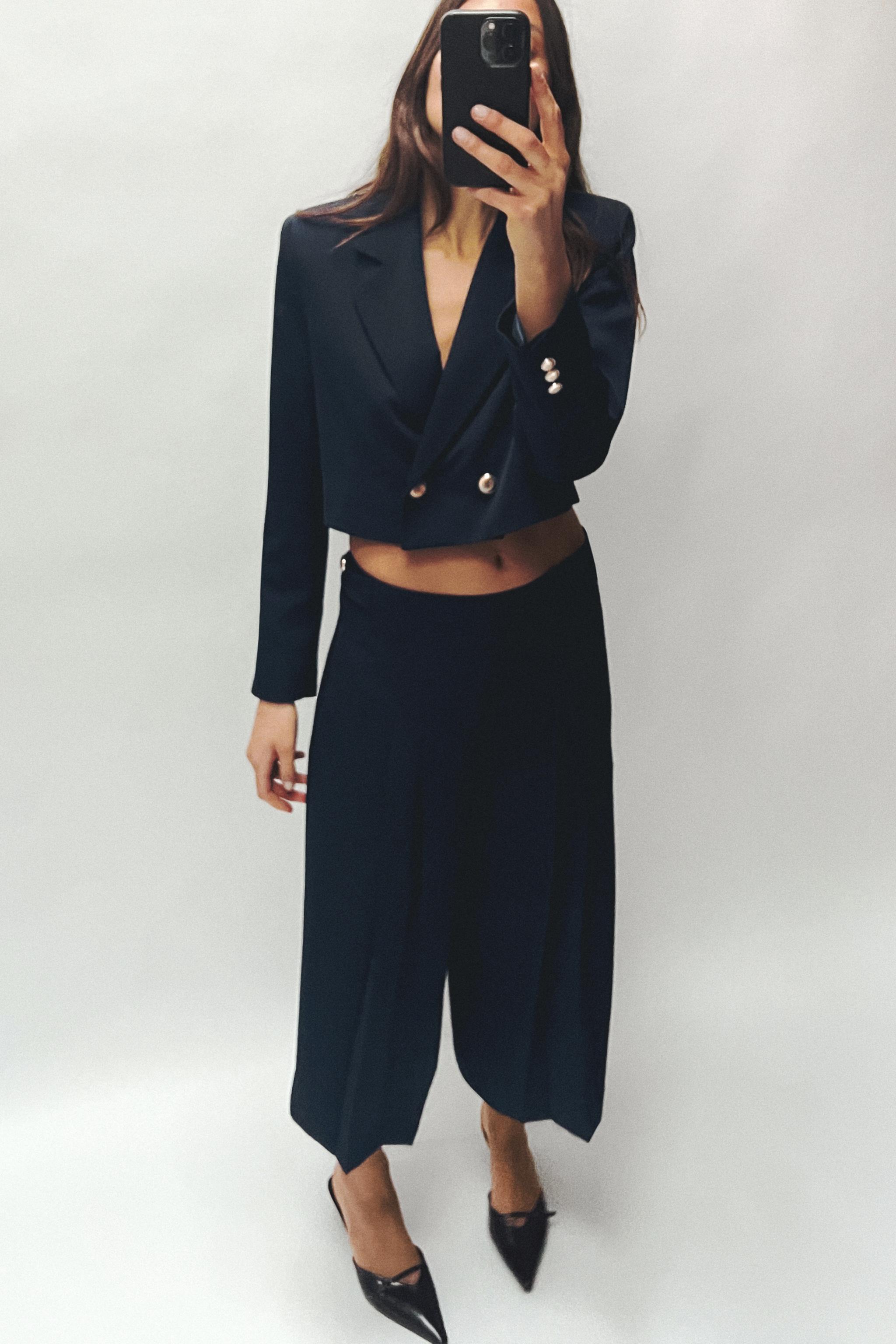 CROP BUTTONED BLAZER - Navy blue