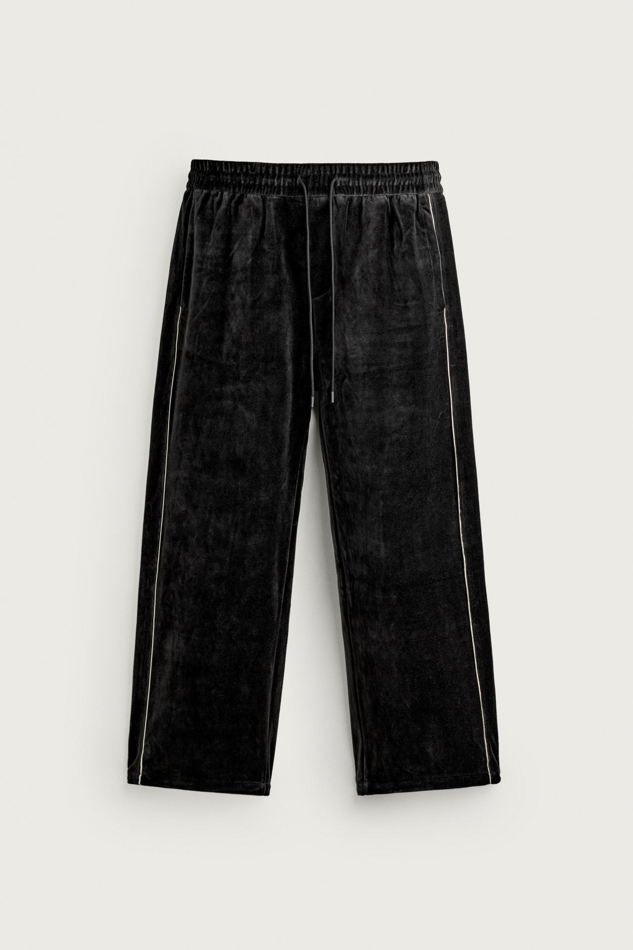 RETRO VELOUR TRACK PANTS — Black