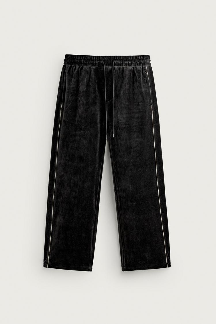 RETRO VELOUR TRACK PANTS — Black
