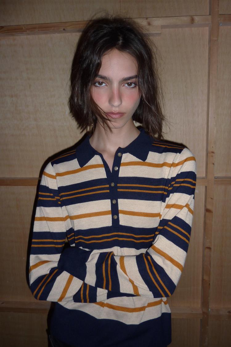 STRIPED KNIT POLO — Multicolored