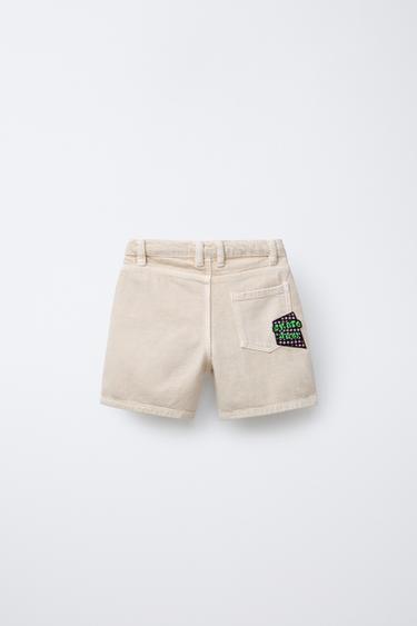 PATCH TWILL BERMUDA SHORTS - Ecru by Zara - Image 1