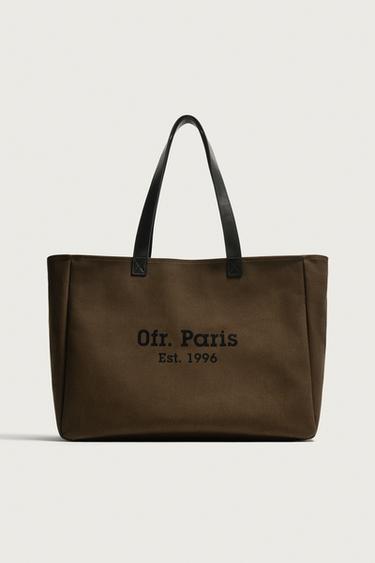 0FR. PARIS X ZARA LEATHER-DETAIL SHOPPER BAG — Brown 1