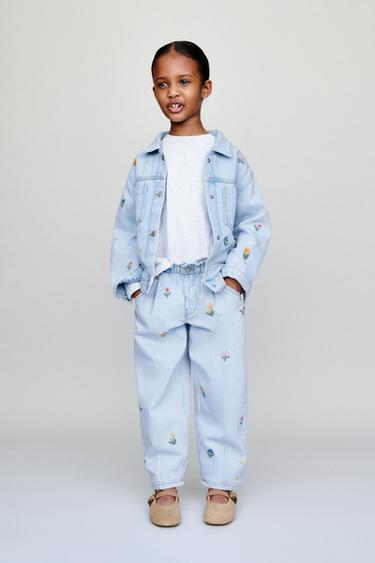 EMBROIDERED FLORAL DENIM JACKET - Blue by Zara