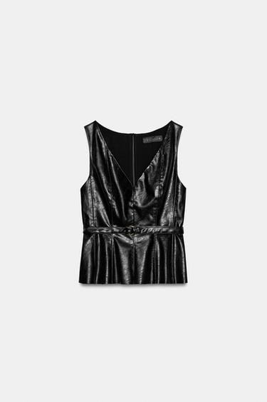 FAUX LEATHER BELTED TOP - Black by Zara - Image 6