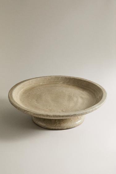 Zara VISOKI KERAMIČKI POSLUŽAVNIK SA EFEKTOM ISPPUCALE GLZURE – Bela