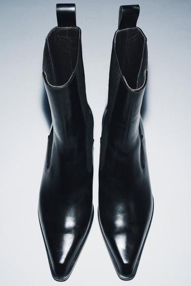 Zara LEATHER KITTEN HEEL ANKLE BOOTS LIMITED EDITION - Black