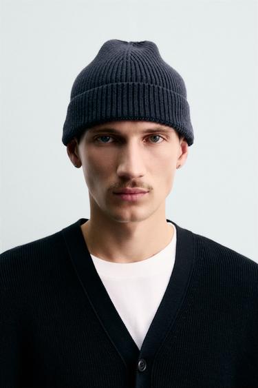 COTTON AND CASHMERE KNIT BEANIE - Navy blue by Zara - Image 0