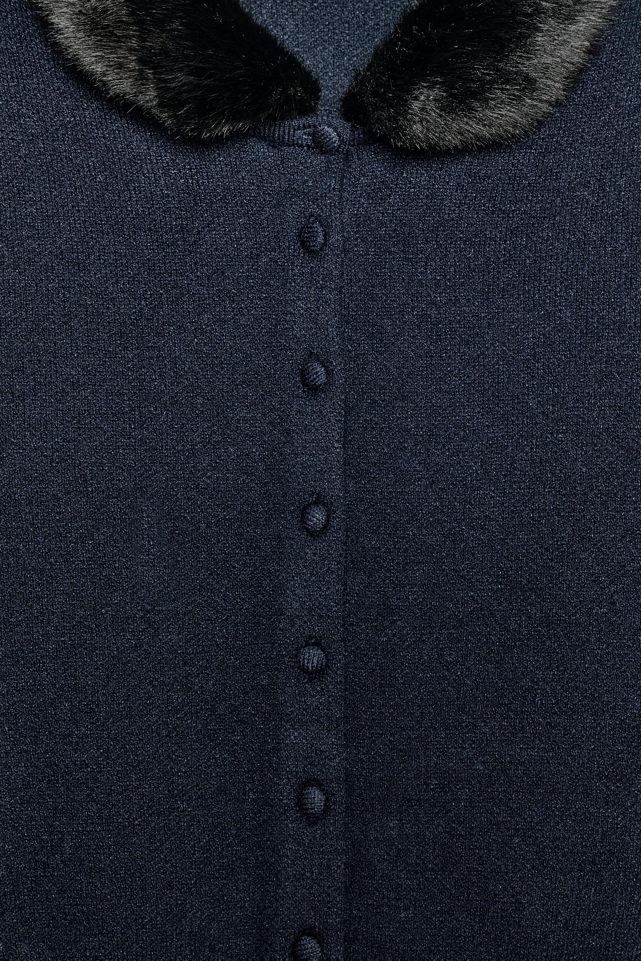 コントラストニットフェイクファージャケット - ネイビーブルー | ZARA