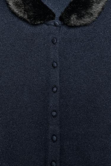 VESTE EN MAILLE COMBINÉE À EFFET FOURRURE - Bleu marine de Zara - Image 7