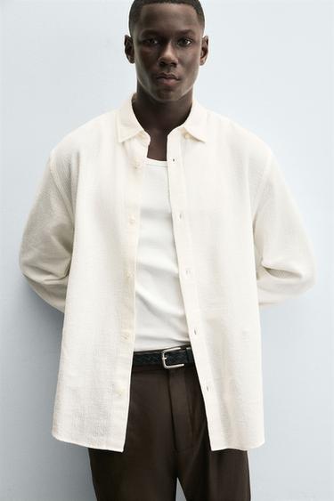 CHEMISE STRUCTURE QUADRILLÉ - Blanc cassé de Zara - Image 4