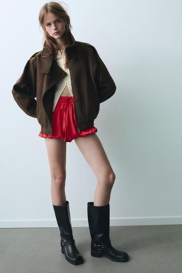 CAZADORA EFECTO SUAVE CRUZADA - Marrón de Zara - Imagen 0