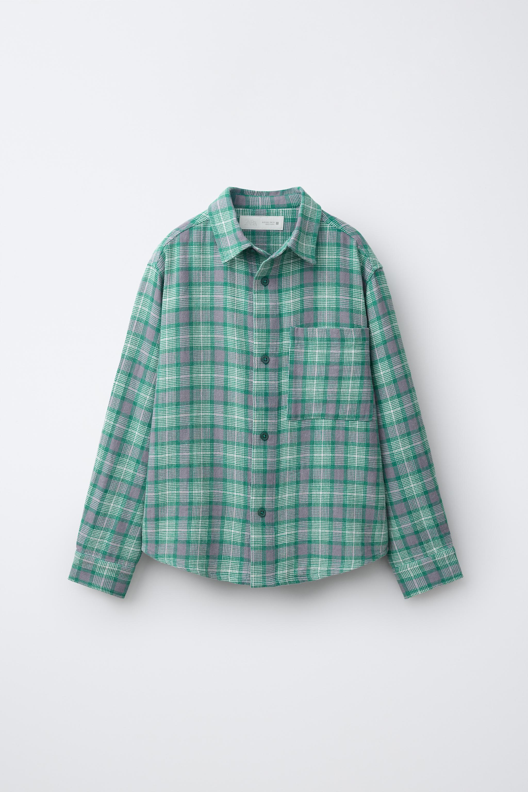 PLAID PRINT SHIRT — Mid-green