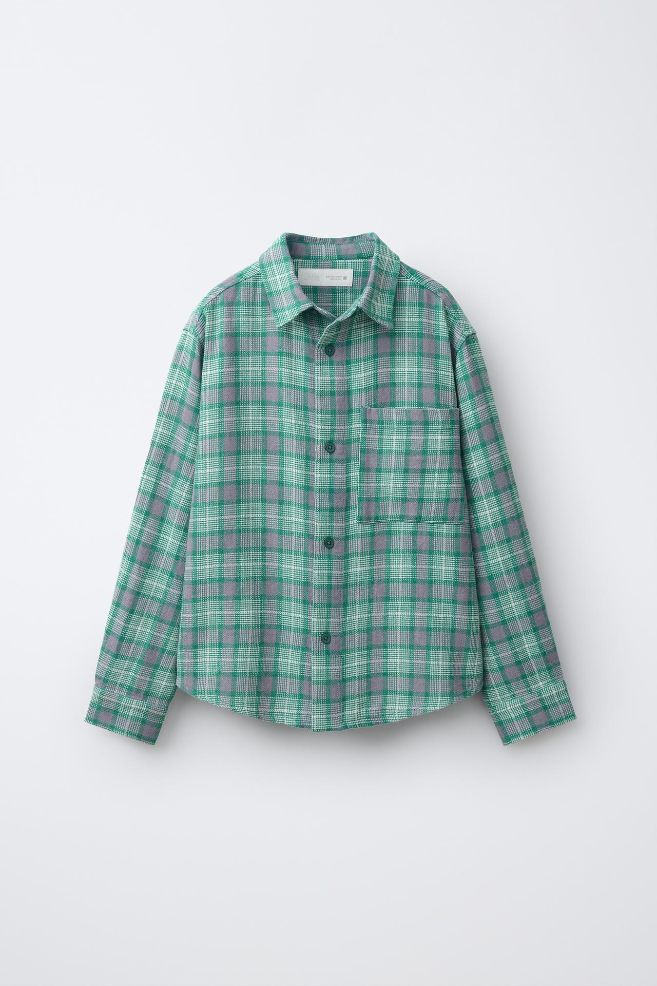 CHECK PRINT SHIRT — Mid-green