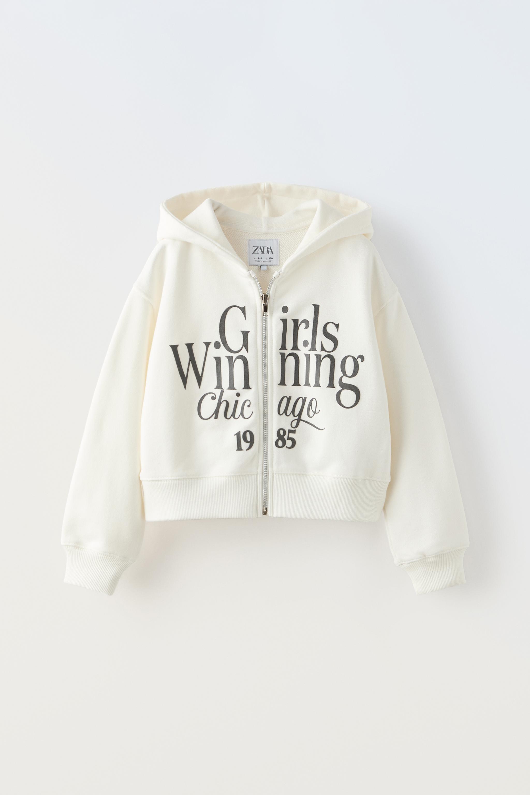 CROPPED ZIP UP SLOGAN SWEATSHIRT Oyster white ZARA United Kingdom