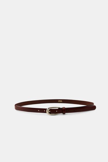 LEATHER BELT WITH OVAL BUCKLE - Brown by Zara - Image 0