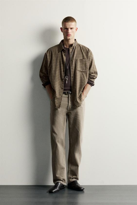 חולצה משובצת בגזרת RELAXED FIT - חום של Zara - תמונה 0