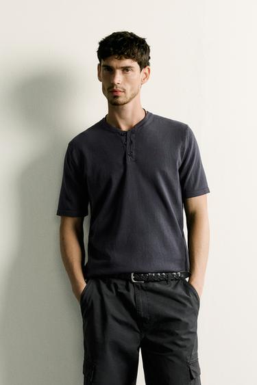 KNIT HENLEY T-SHIRT - Navy blue by Zara