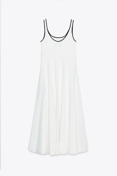 MIDI DRESS WITH CONTRAST PIPING - Oyster-white by Zara - Image 9