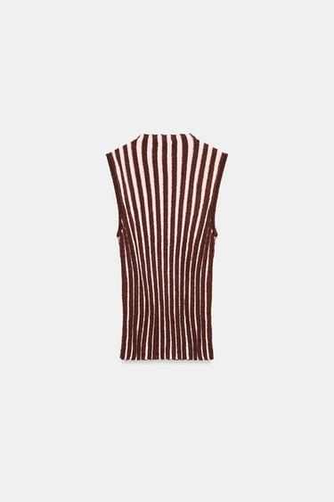 TEXTURED STRIPED SLEEVELESS TOP - Brown Stripes by Zara - Image 6