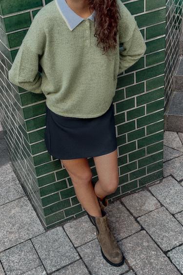 PULL POLO EN MAILLE BIMATIÈRE - Vert de Zara - Image 3