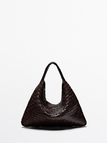 Sac cabas tressé en cuir nappa - Marron de Zara