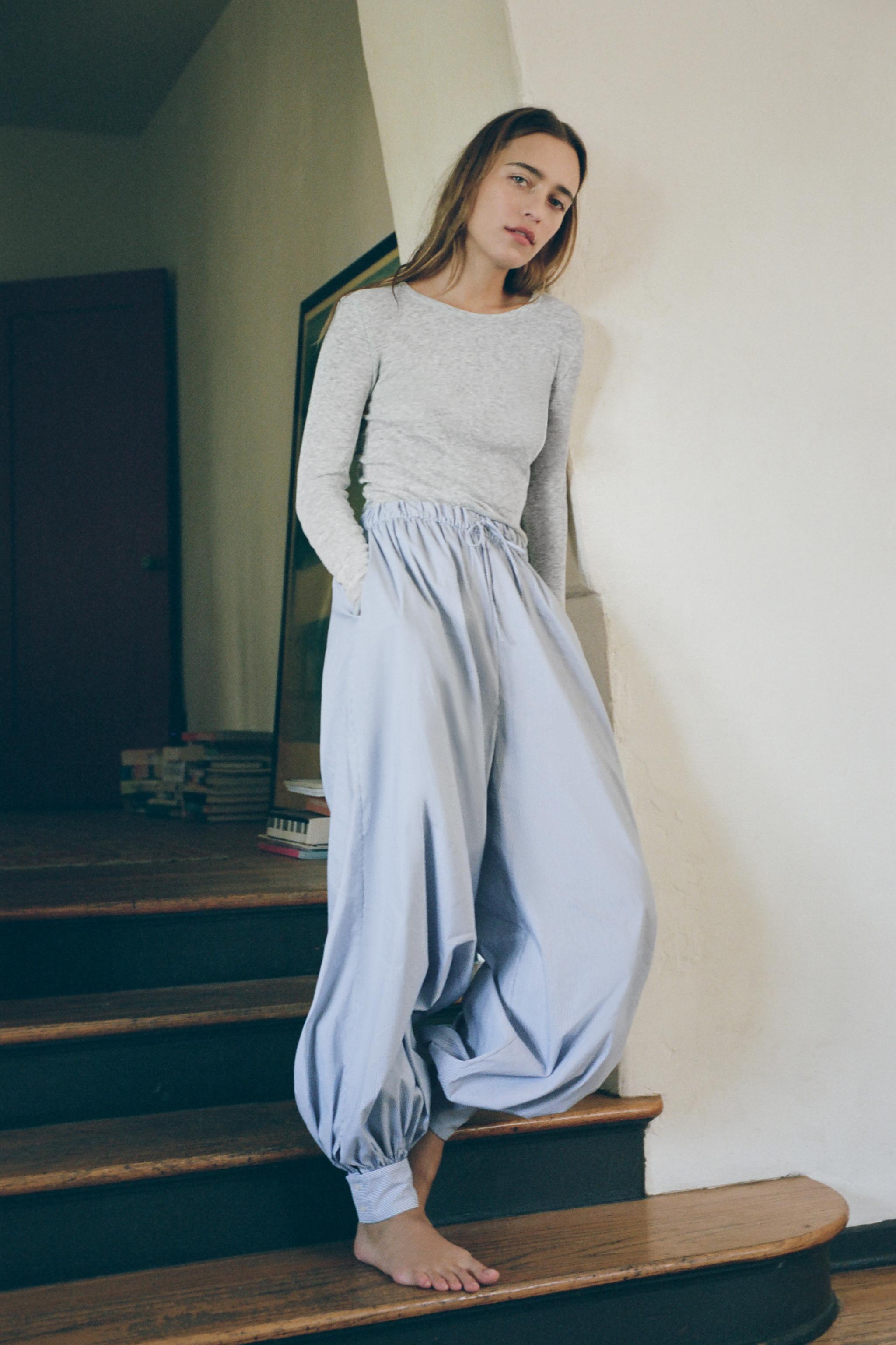 STRIPED POPLIN BALLOON PANTS - Blue / White | ZARA United States