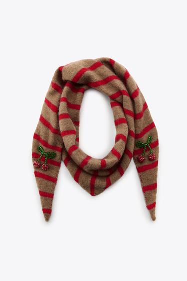 CHERRY STRIPE KNITTED BANDANA - camel by Zara