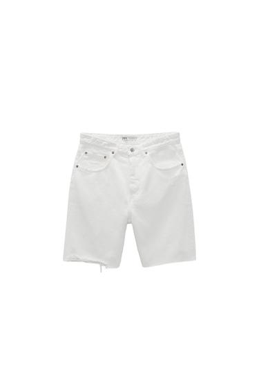 RIPPED DENIM BERMUDA SHORTS WITH TOPSTITCHING