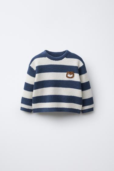 WAFFLE-KNIT JUMPER WITH SQUIRREL PATCH - Blue by Zara