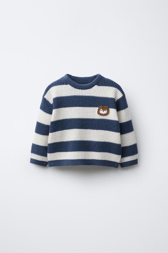 WAFFEL-PULLOVER MIT EICHHÖRNCHEN-PATCH