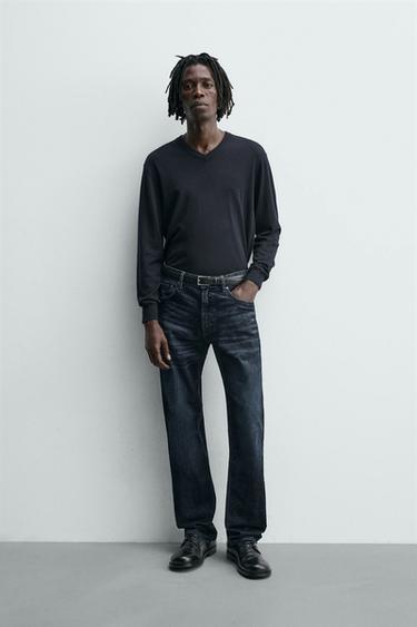 Zara 植絨直筒版牛仔褲 - 海藍色 - 圖片 0