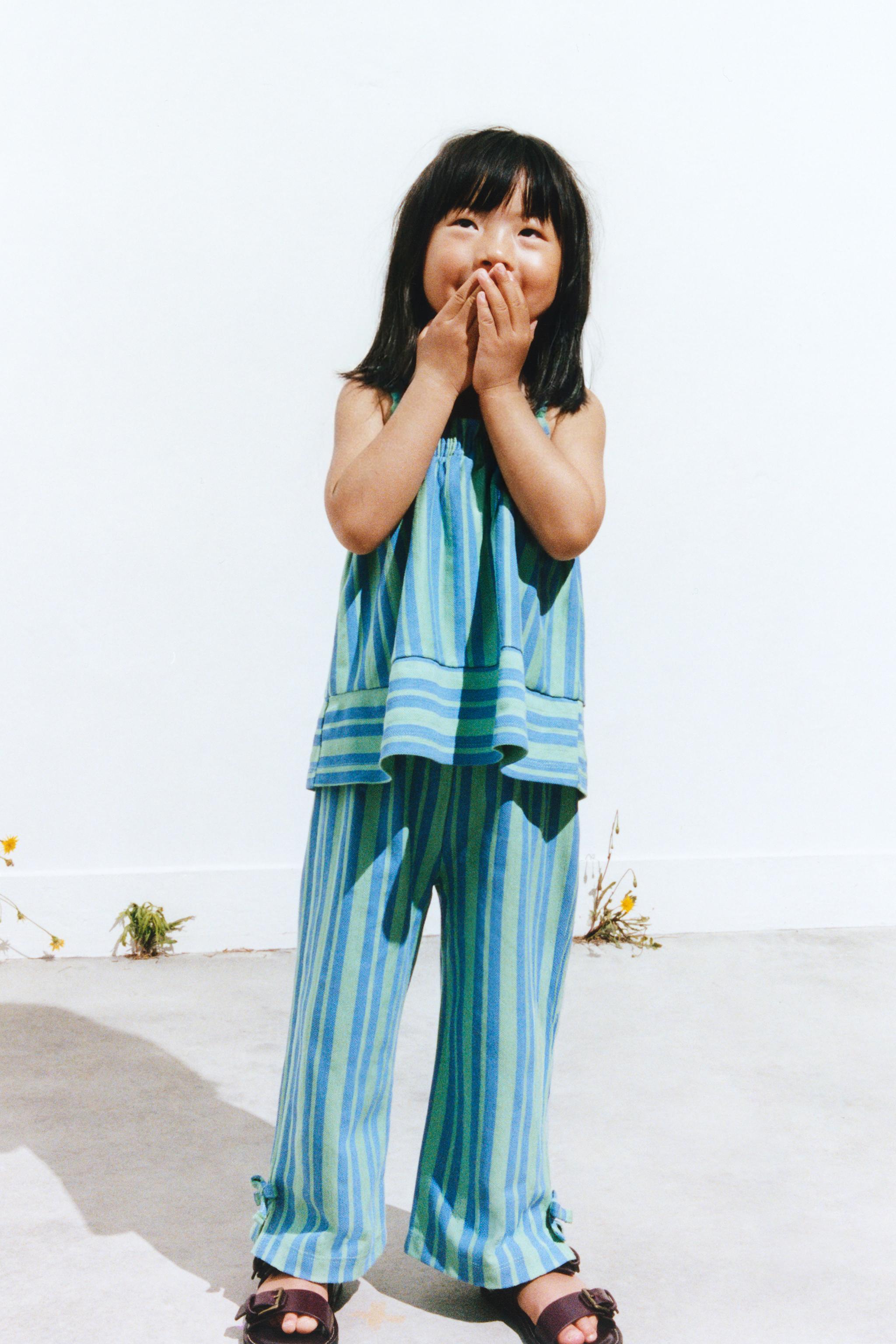STRIPED TROUSERS WITH BOWS — Blue / Green
