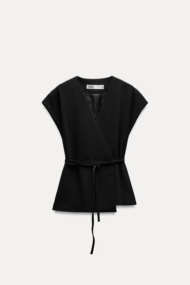 CHALECO CRUZADO CINTURÓN ZW COLLECTION - Negro de Zara
