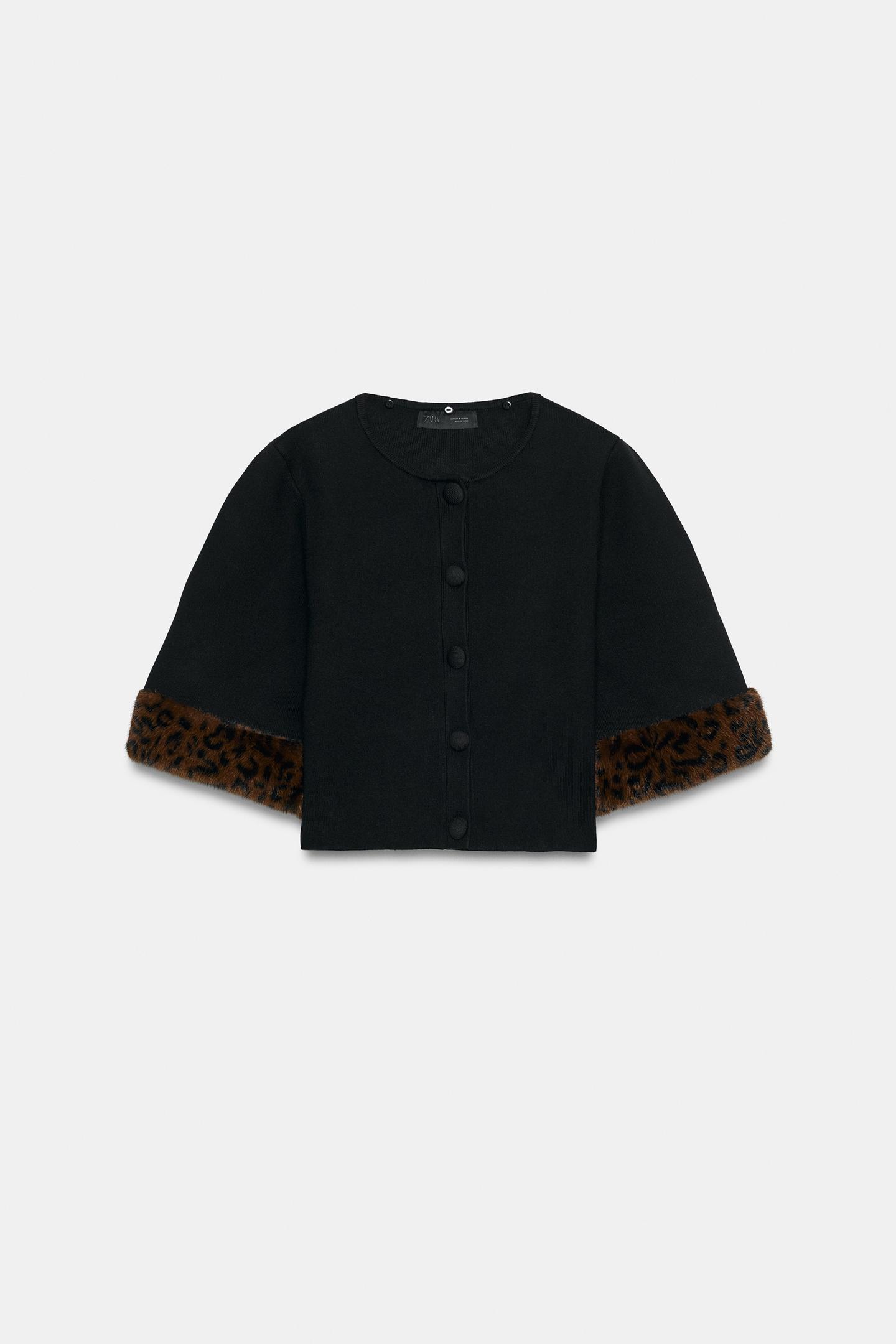 Женский кардиган Zara Short Knit with Detachable Lapel, цвет: Чёрный — фото 10