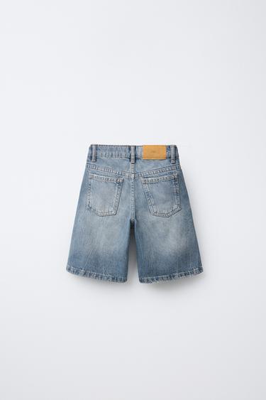 RIPPED LONG DENIM BERMUDA SHORTS - Blue by Zara - Image 1