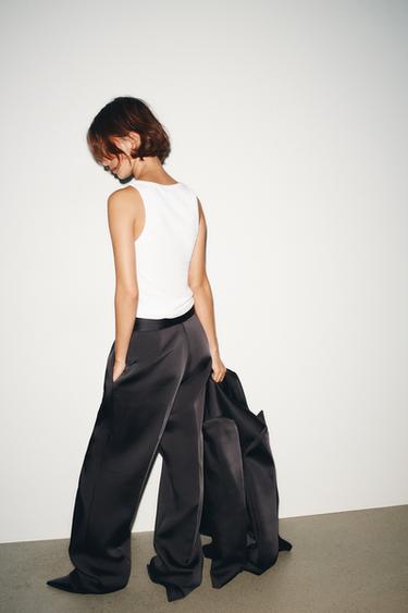 SATIN HIGH-WAIST PLEATED TROUSERS - Black by Zara - Image 4