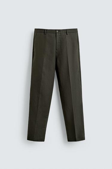 100% LINEN SUIT TROUSERS - Khaki by Zara