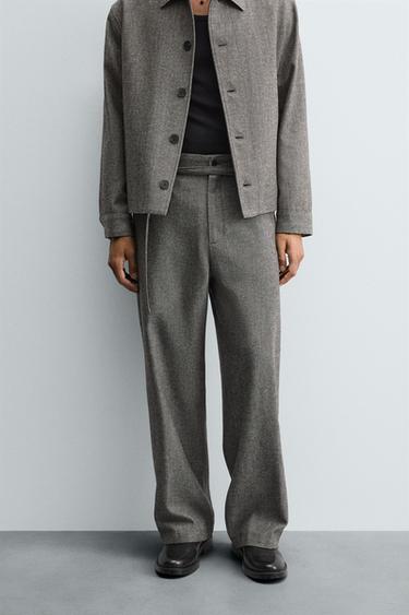 PANTALÓN ESPIGA CINTURÓN - Gris de Zara