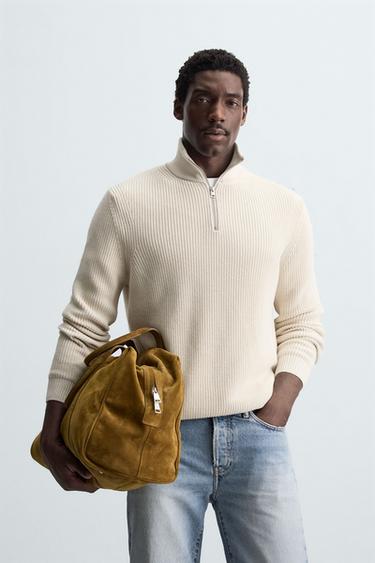 PULL EN MAILLE PERLÉE ZIPPÉ - Écru de Zara