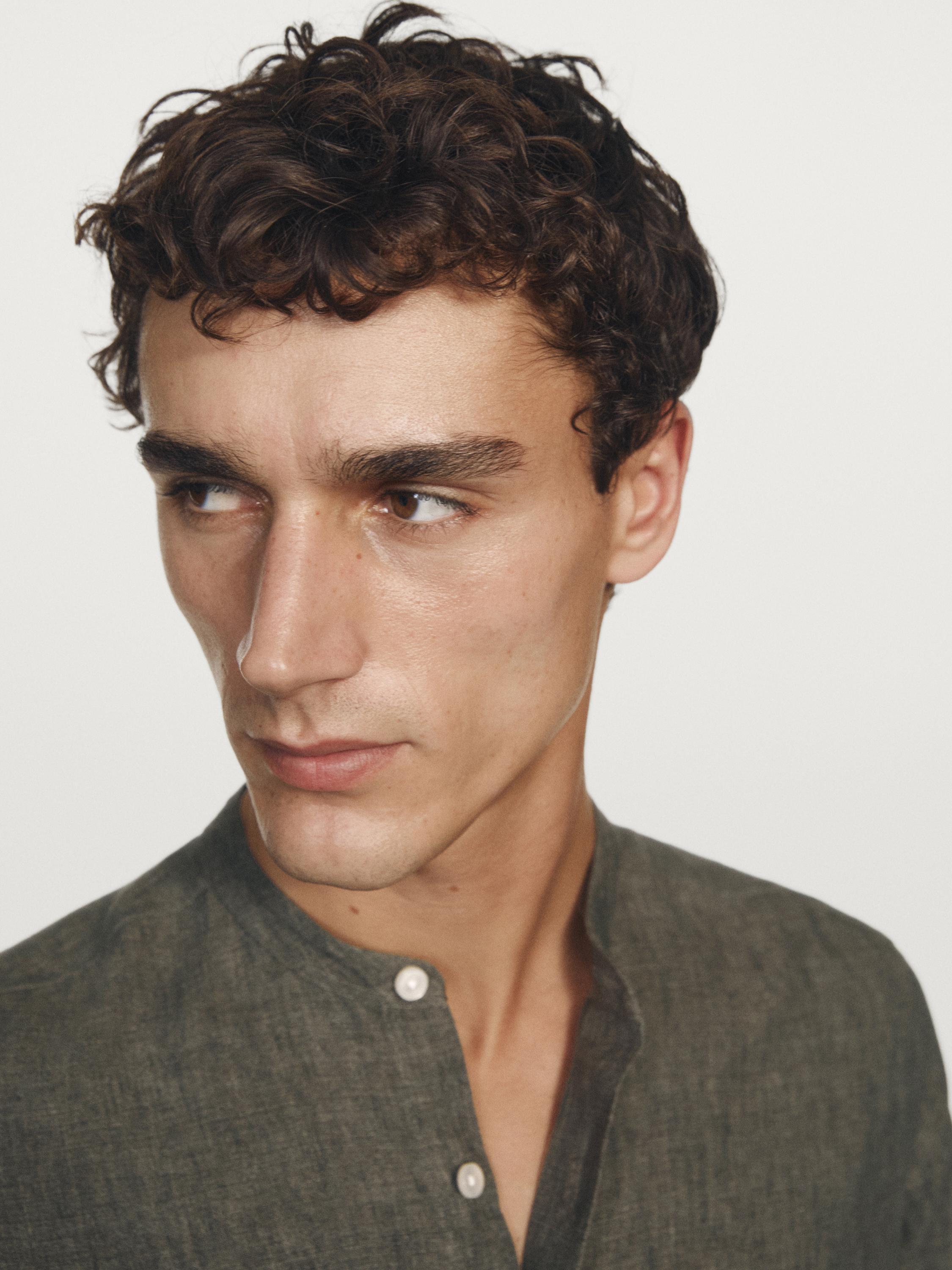 100% linen stand collar shirt