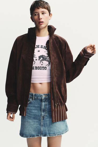 SUEDE LEATHER JACKET - Dark brown by Zara - Image 2