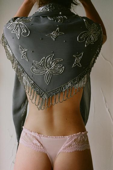 TRIANGULAR SCARF WITH BEADED EMBROIDERY - Grey by Zara - Image 2