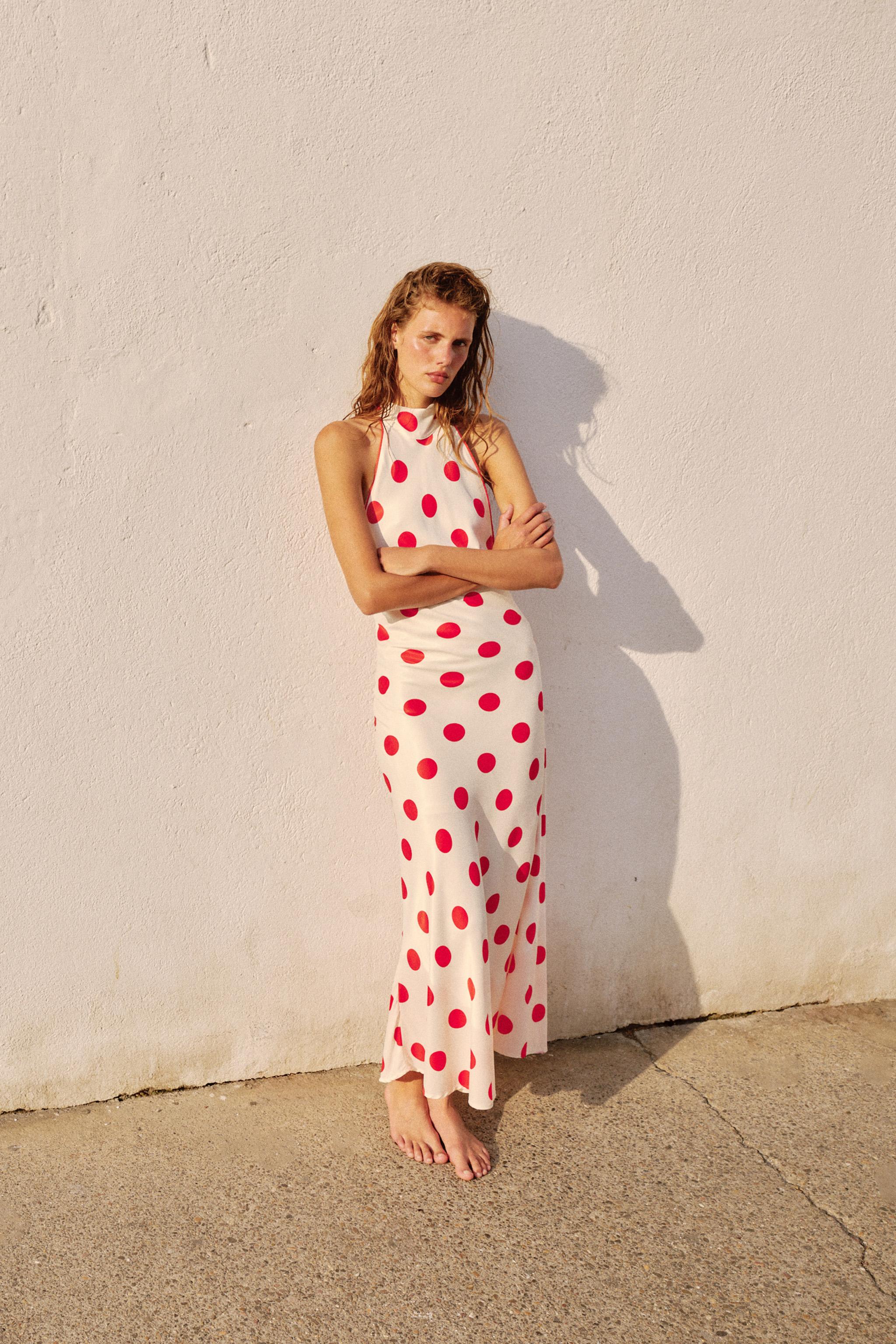 POLKA DOT HALTER MIDI DRESS