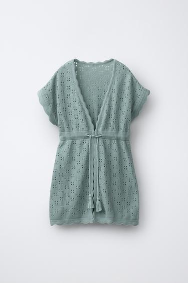 CROCHET KNIT KAFTAN - Sea green by Zara