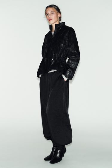 Zara SATIN EFFECT PANTS - Black
